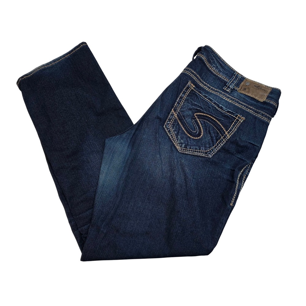 Silver Jeans Co Womens Suki Mid Straight Fluid Denim Jeans Size 18x32 Dark Wash